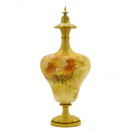 Antique royal doulton floral vase with cover