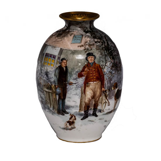 Vase Hunting Scene with Hounds & Tavern