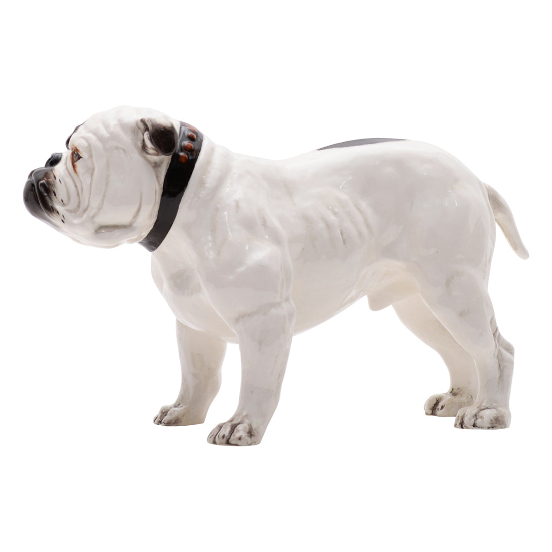 Bulldog White with Brown spot &amp; muzzle dog sculpture