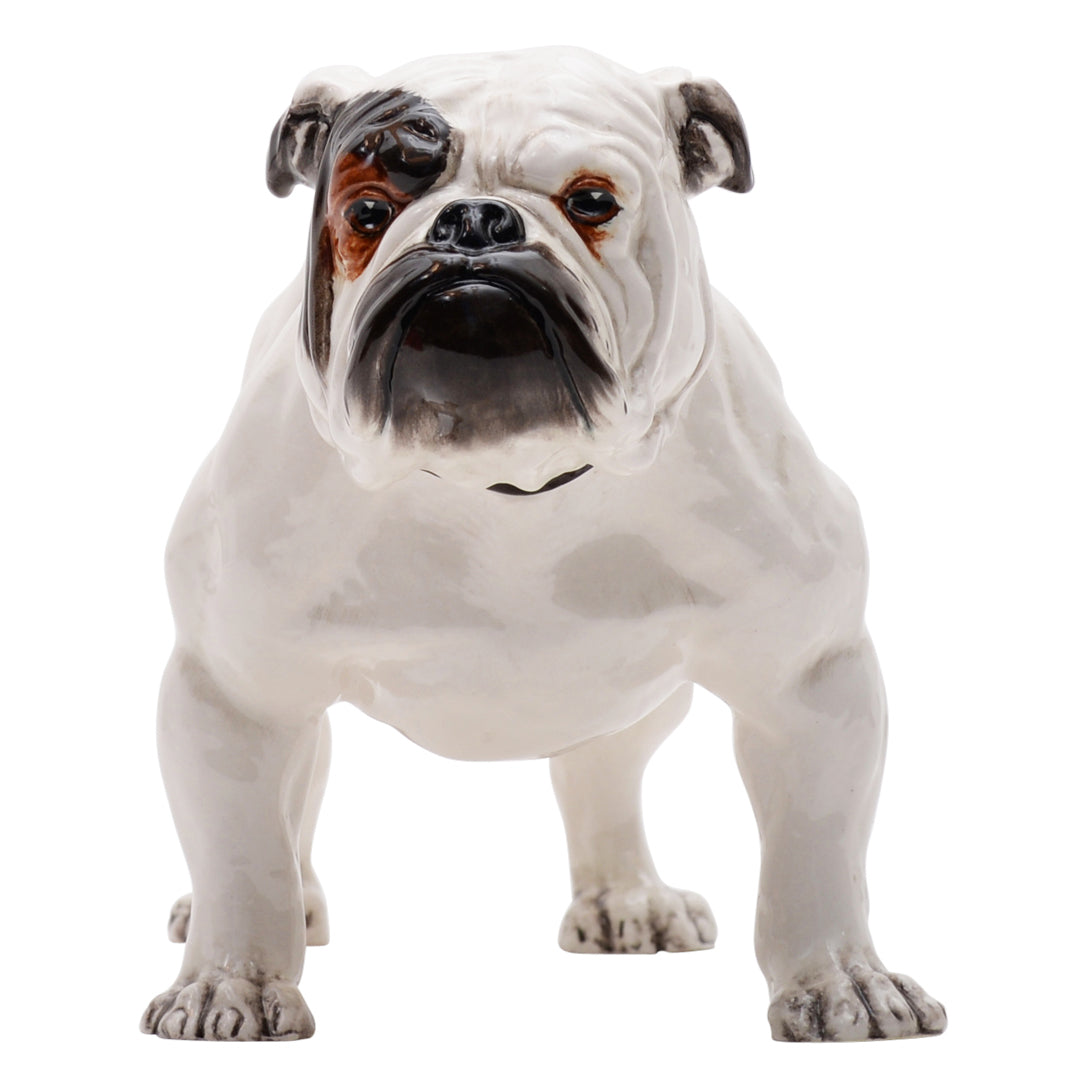 Bulldog White with Brown spot &amp; muzzle dog sculpture