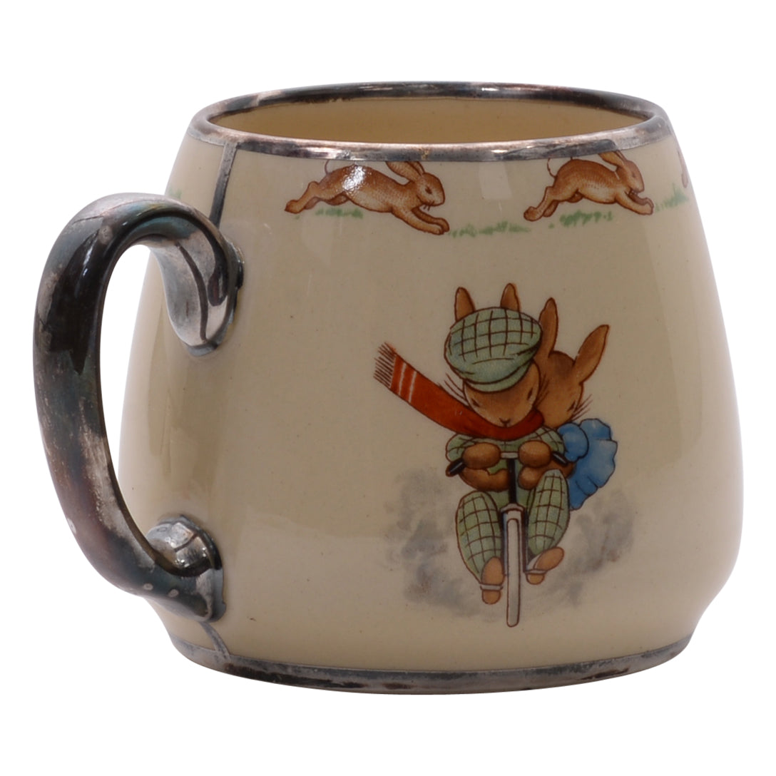 Under umbrella plated ring &amp; handle bunnykin mug As Is