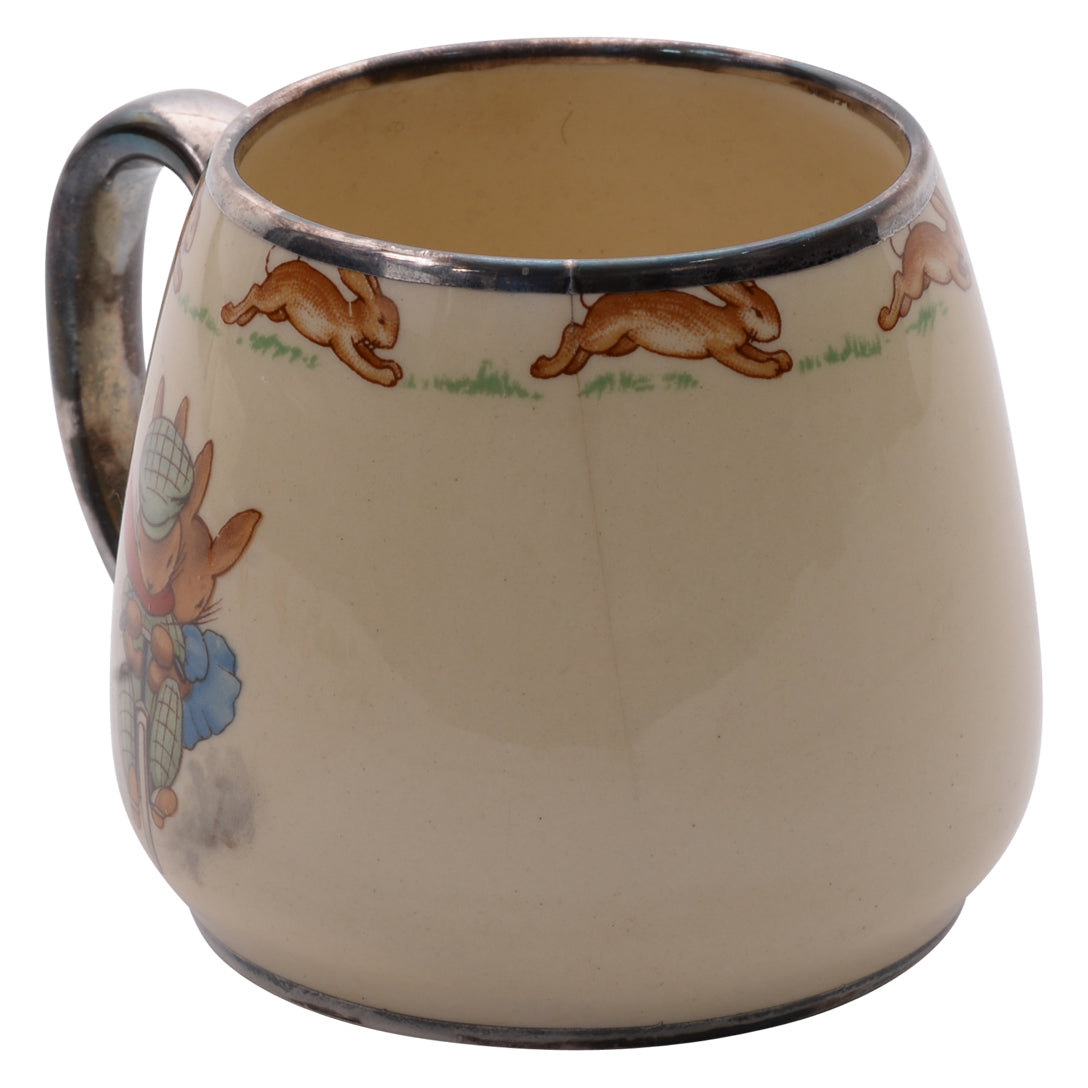 Under umbrella plated ring &amp; handle bunnykin mug As Is