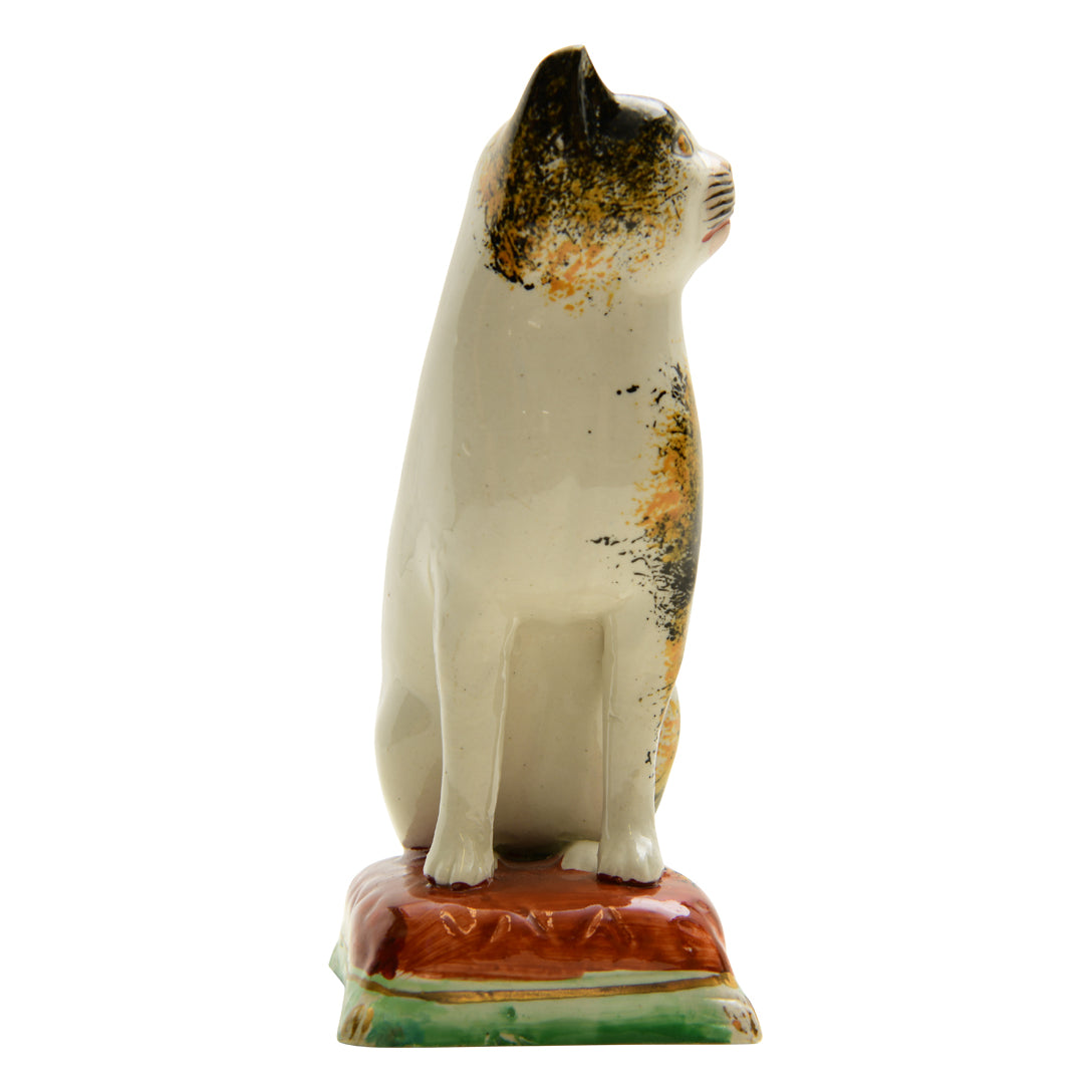 Antique Cat FIgurine-Tabby Markings-Crimson Cushion Circa 1870