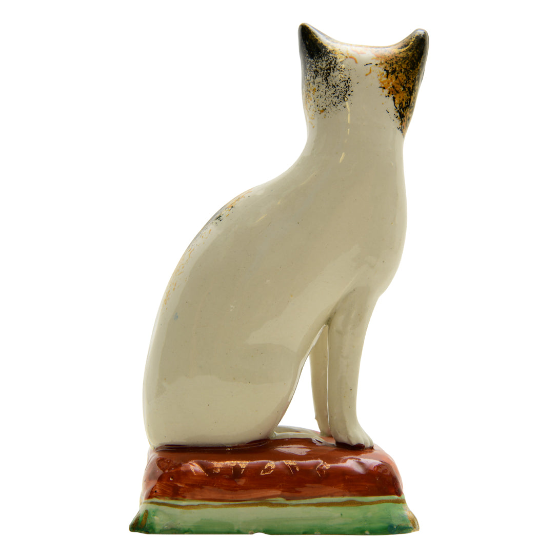 Antique Cat FIgurine-Tabby Markings-Crimson Cushion Circa 1870