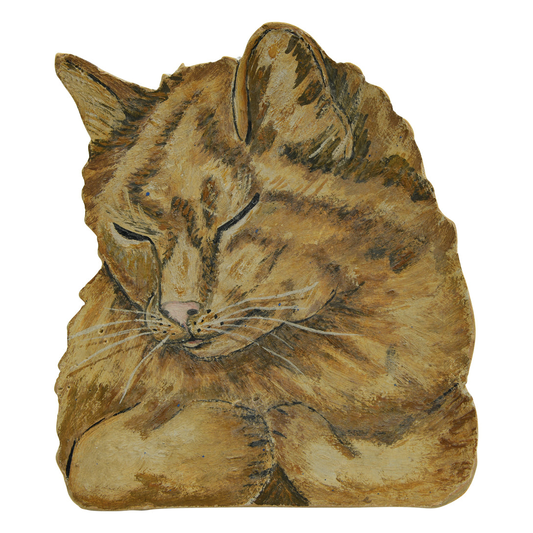Vintage Hand Painted Masonite Sleeping Cat -easel back
