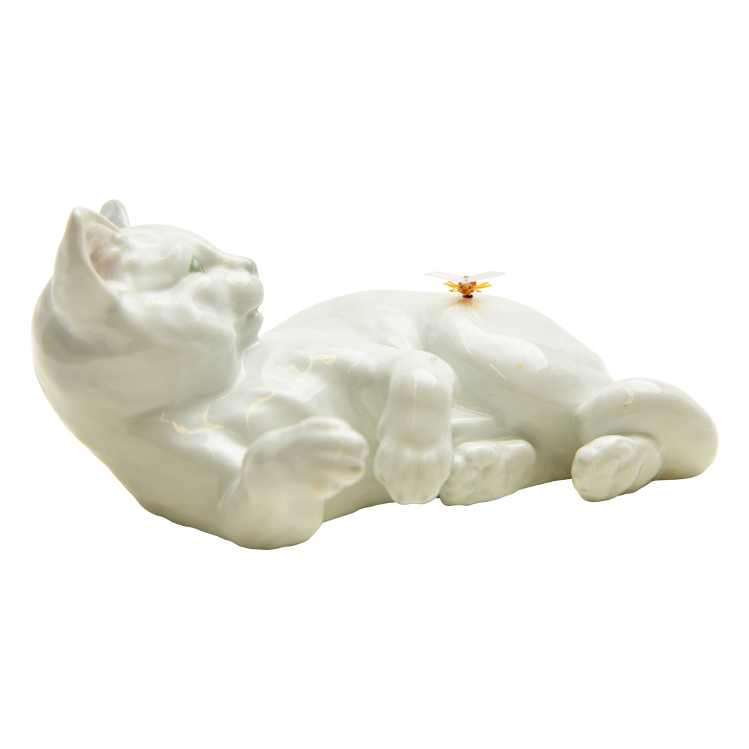 Gebruder Heubach Germany Cat Figurine with Bee  1882-1915