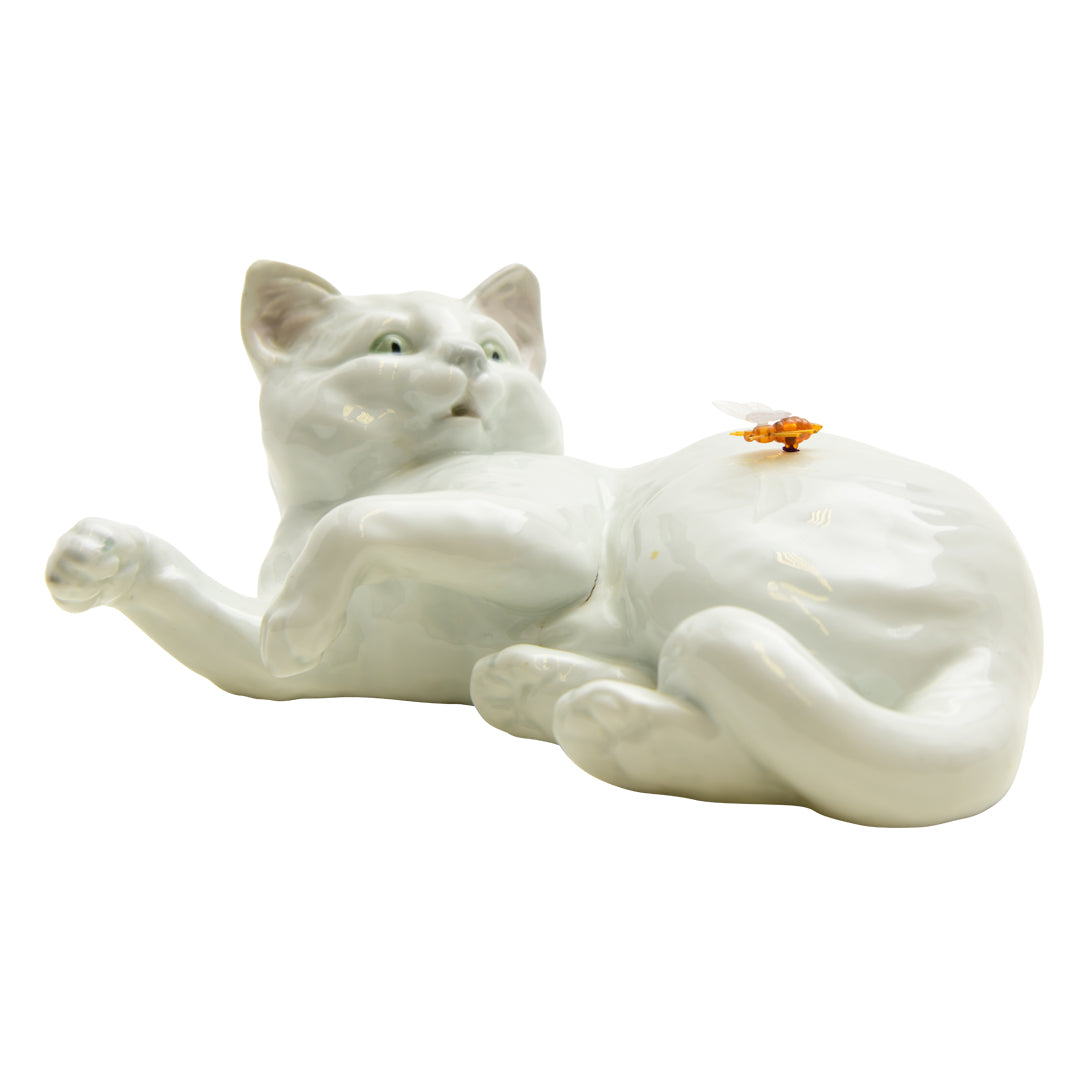 Gebruder Heubach Germany Cat Figurine with Bee  1882-1915