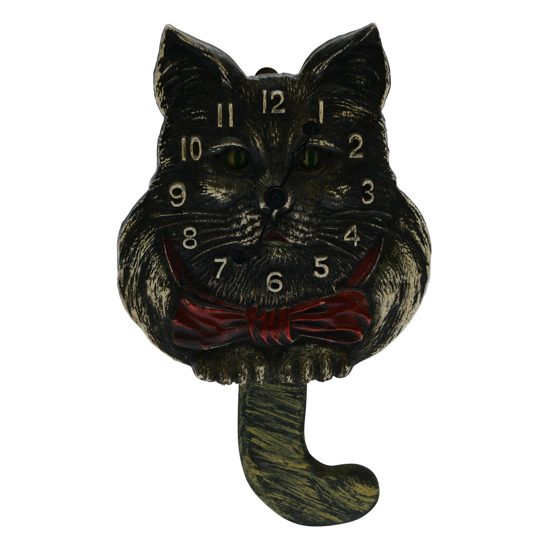 Lux Vintage 1920&#39;s Animated Black Cat wall Clock with Pendulette Tail