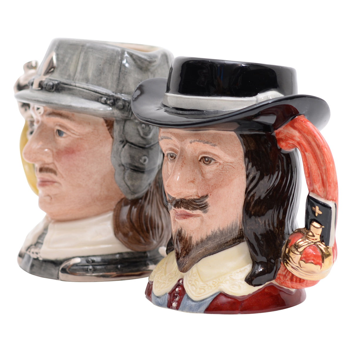 Pair of King Charles and Oliver Cromwell characther jugs
