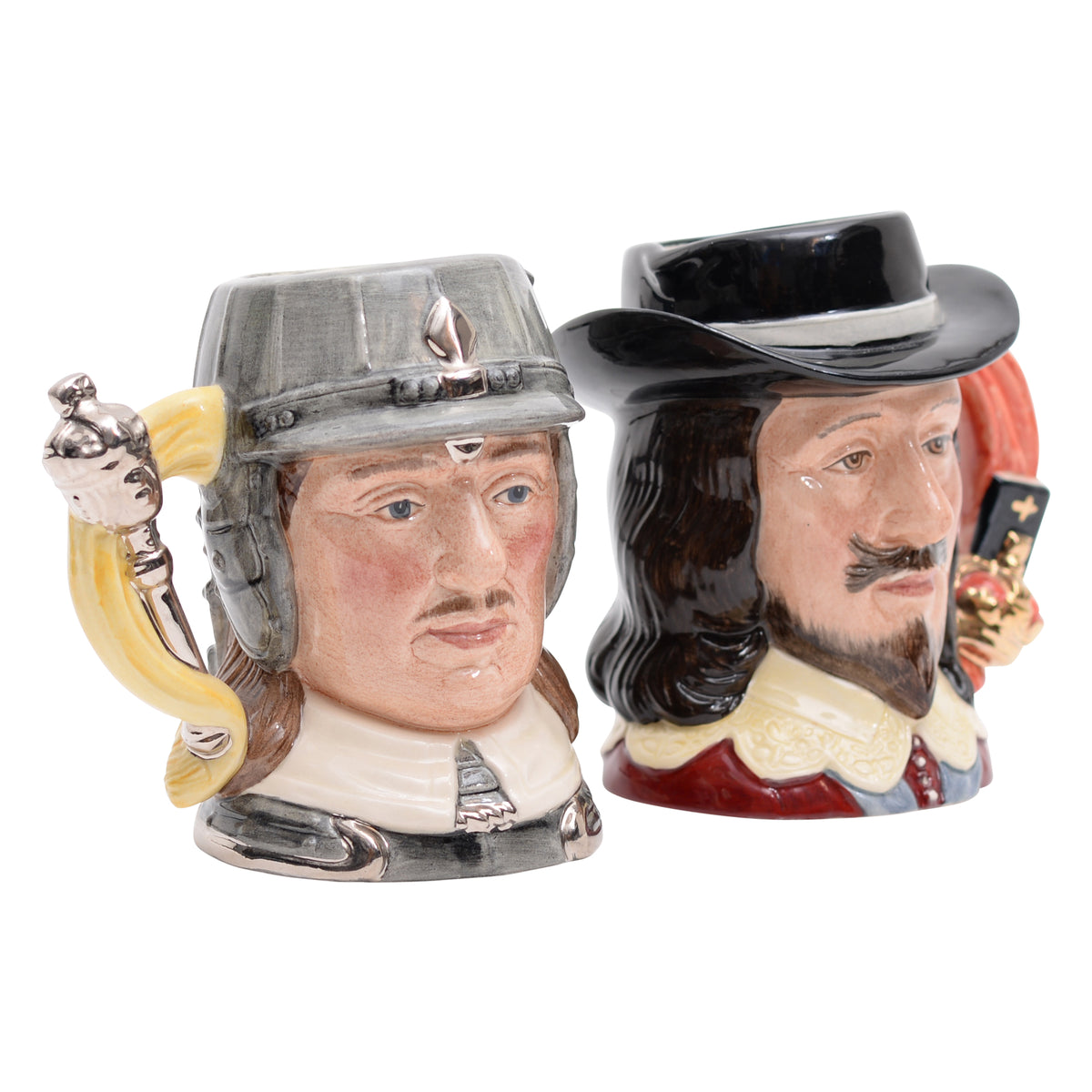Pair of King Charles and Oliver Cromwell characther jugs