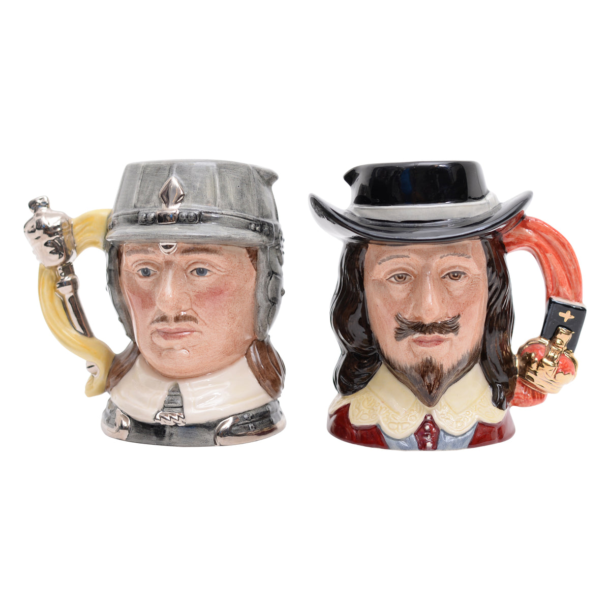 Pair of King Charles and Oliver Cromwell characther jugs