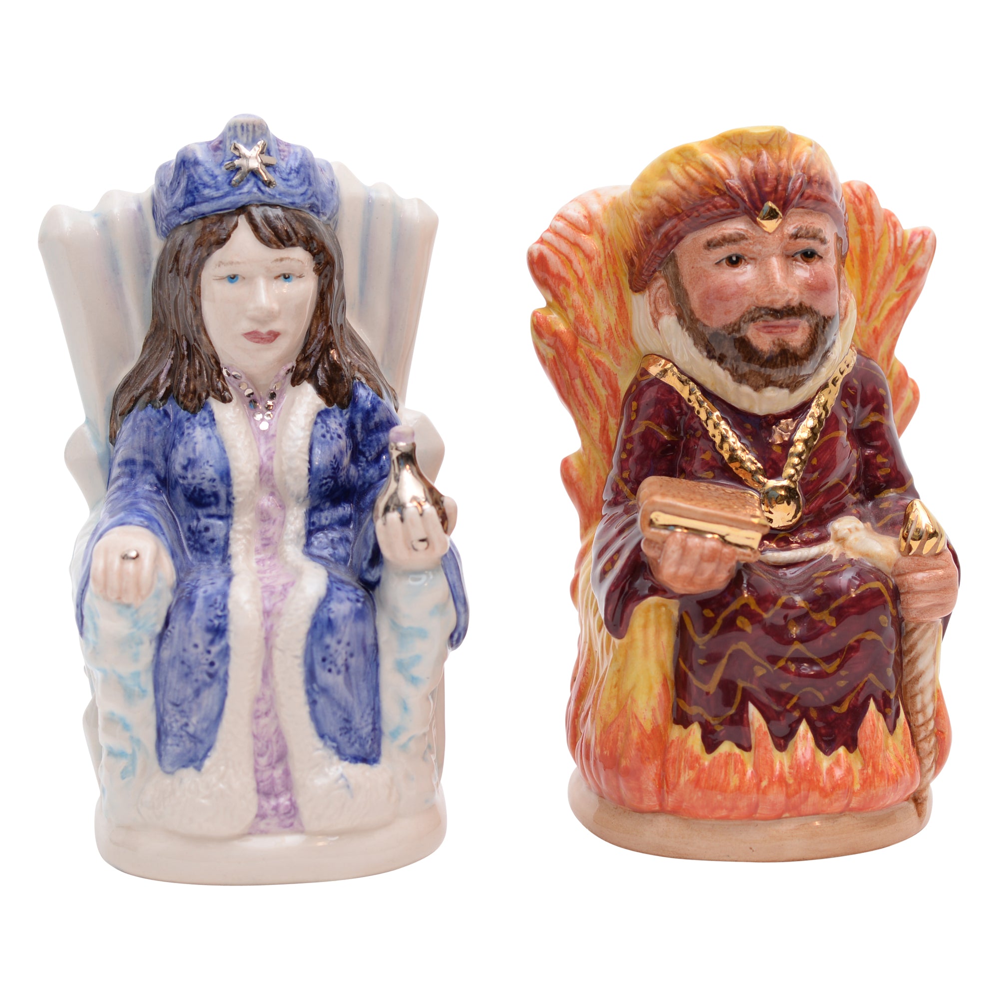 Pair of Fire King & Ice Queen tobies