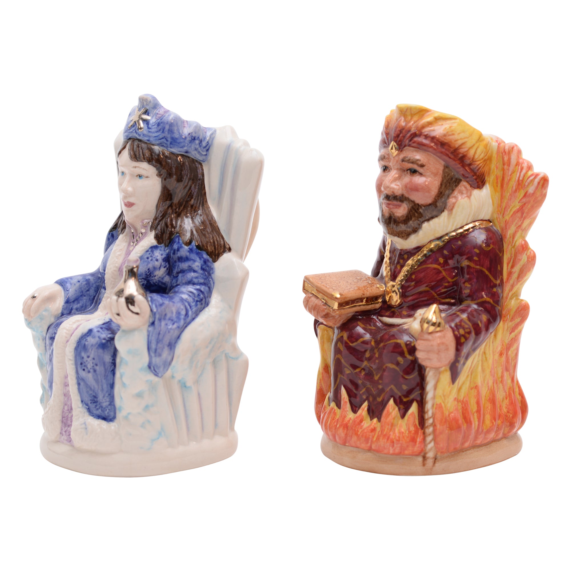 Pair of Fire King & Ice Queen tobies