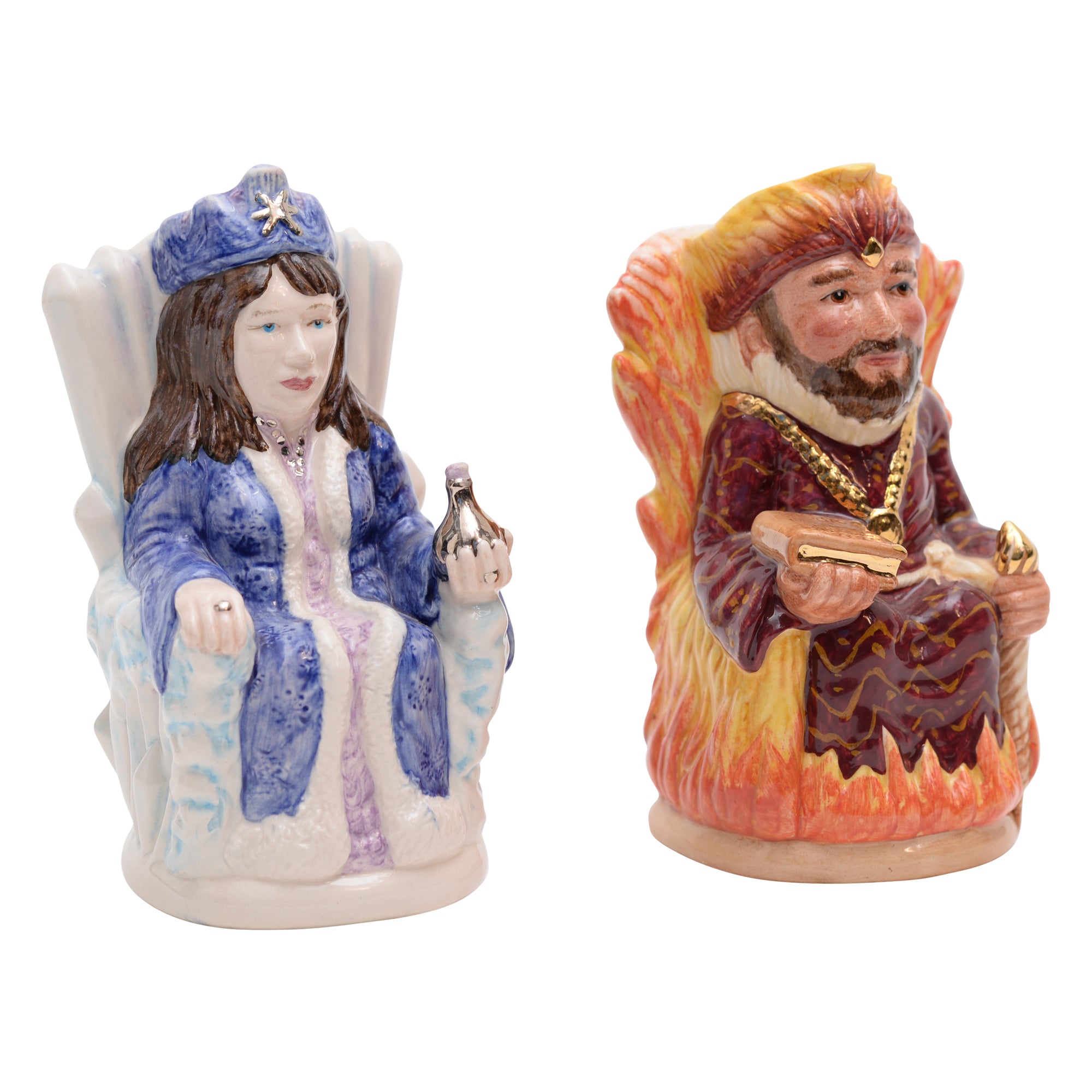 Pair of Fire King & Ice Queen tobies