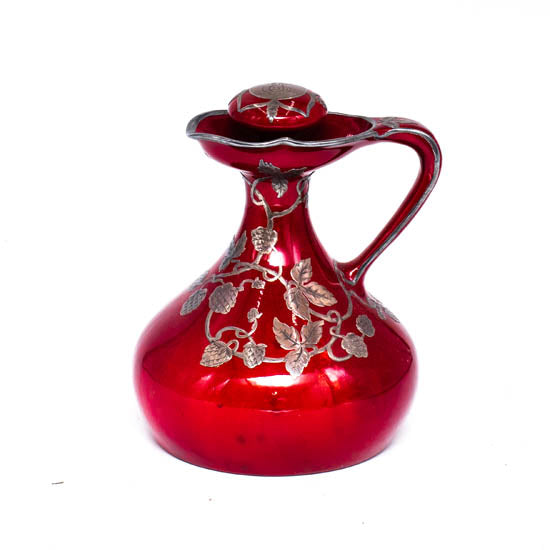 Flambe decanter silver overlay