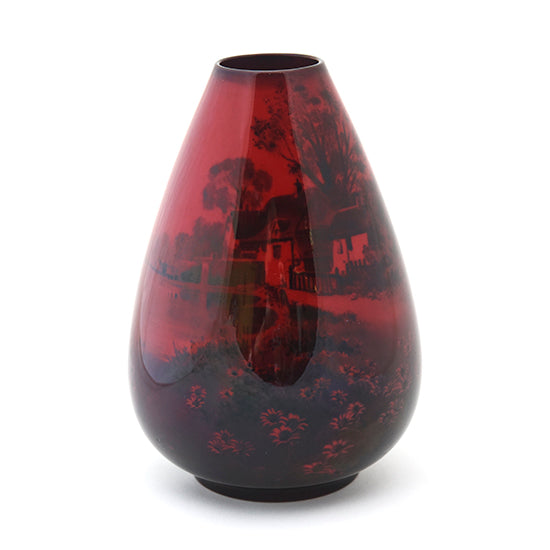 Cottage Scene Flambe Vase