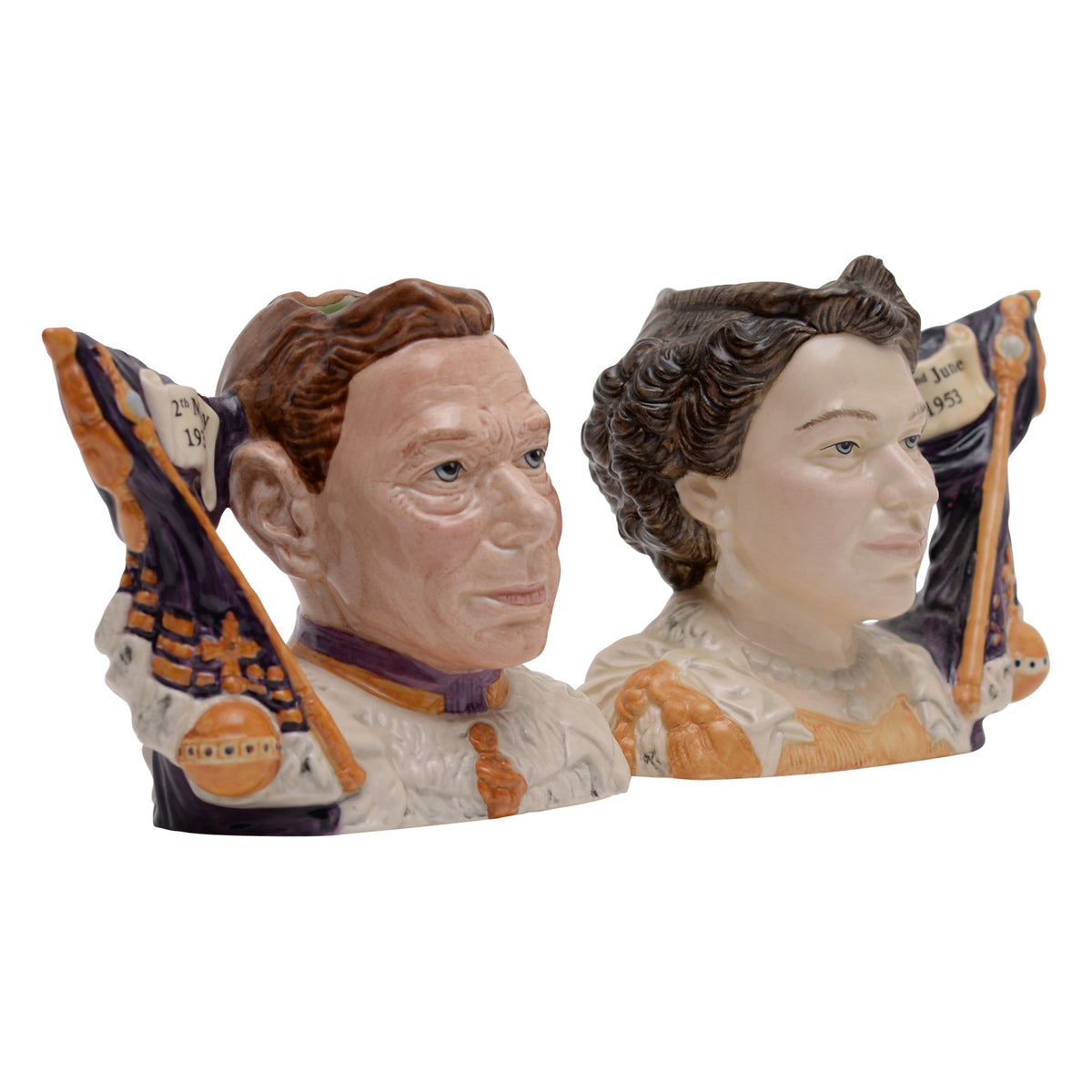 Pair of George VI & Queen Elizabeth II character jugs