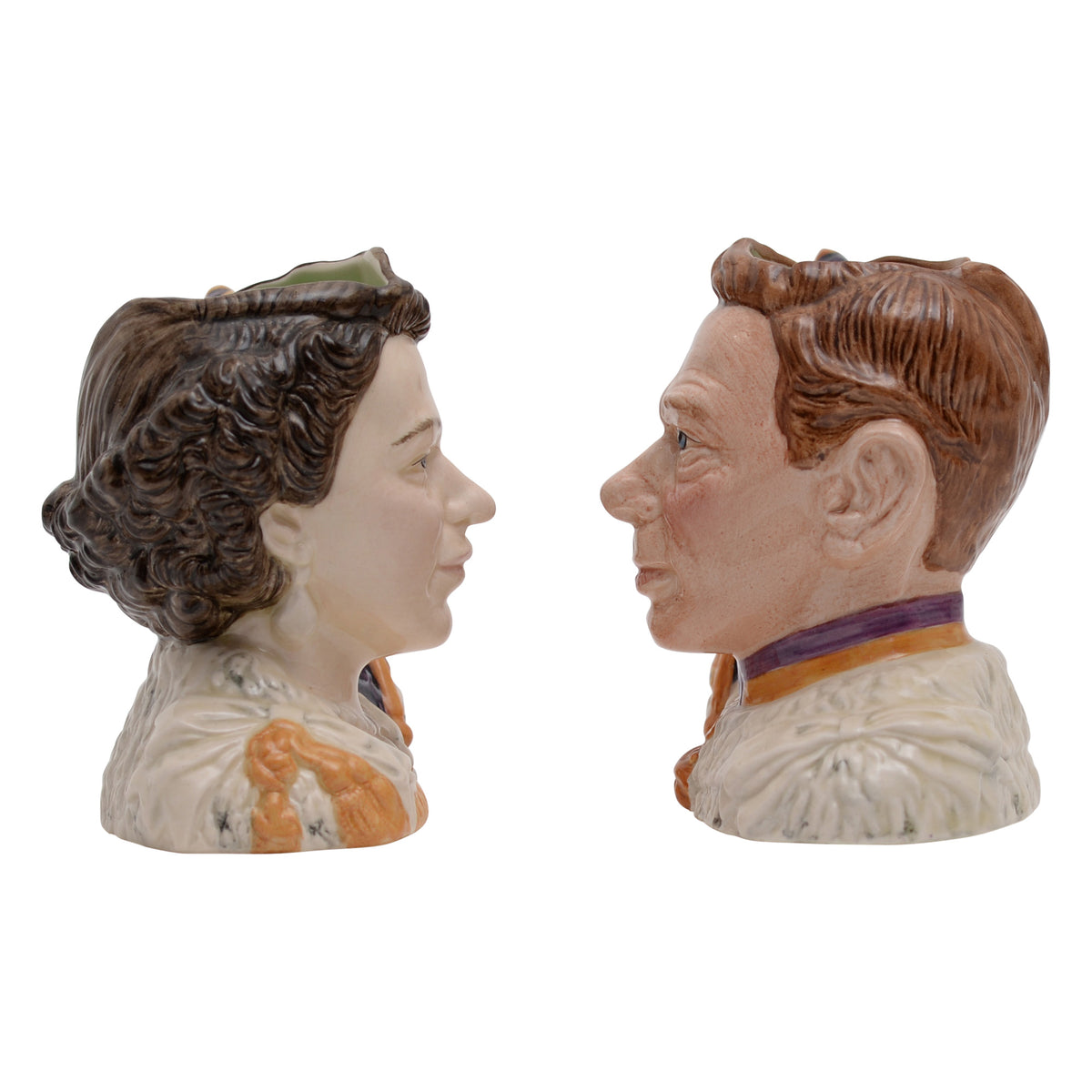 Pair of George VI & Queen Elizabeth II character jugs