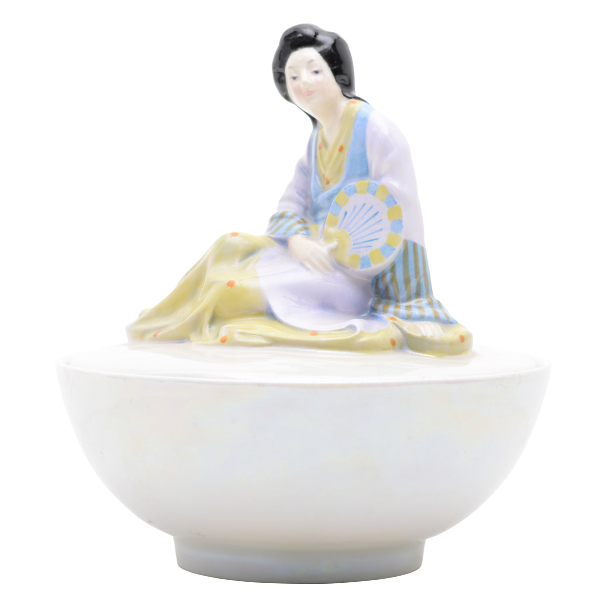 Japanese Fan figure reclining covered powder pot