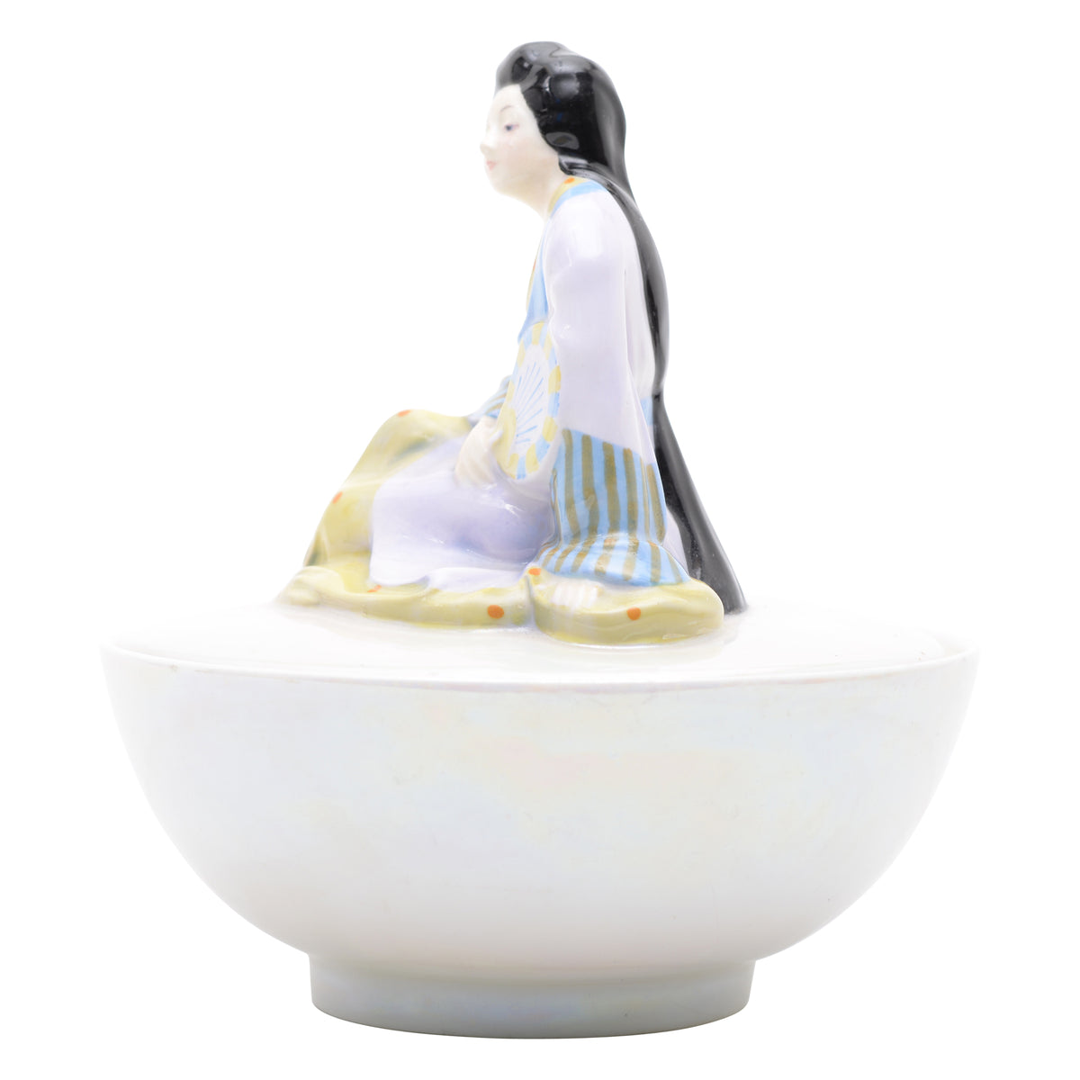 Japanese Fan figure reclining covered powder pot