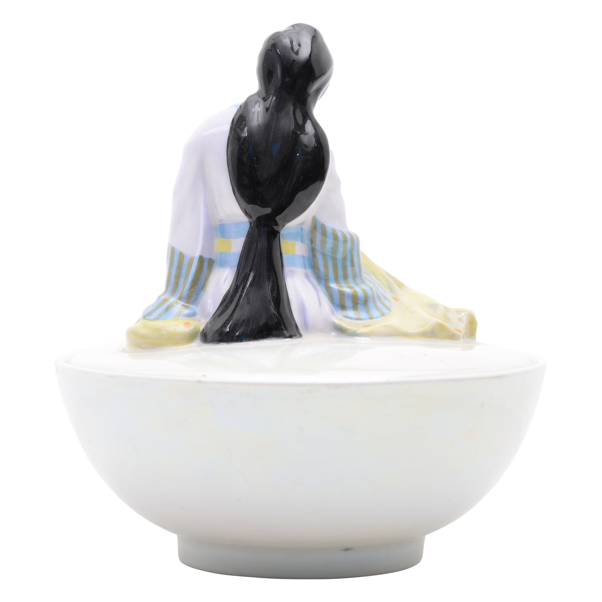 Japanese Fan figure reclining covered powder pot