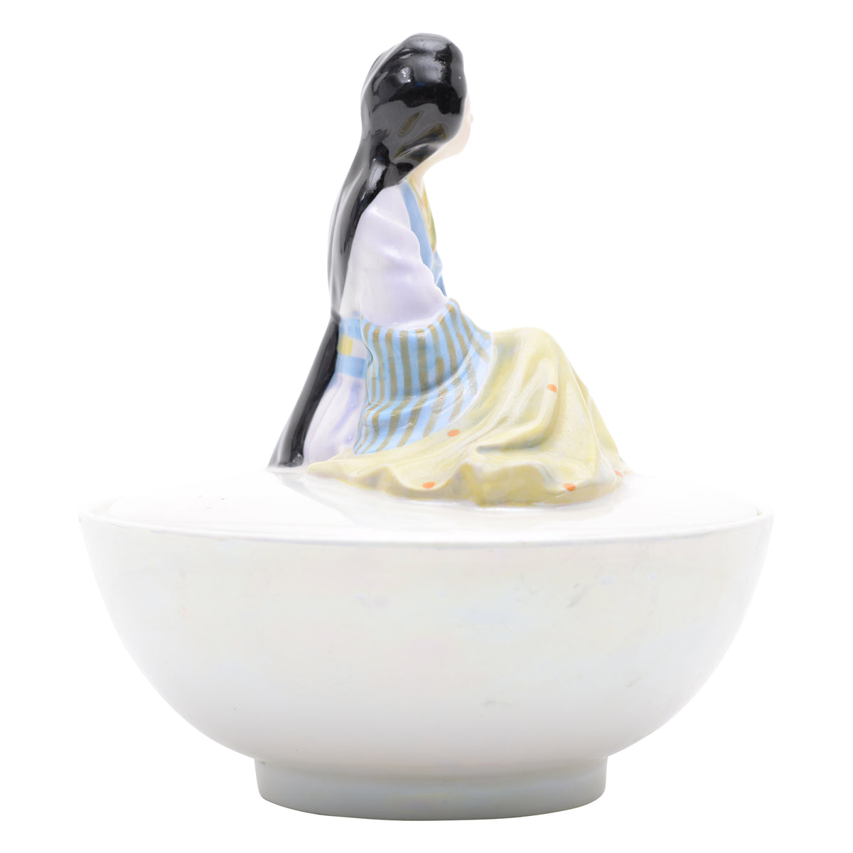 Japanese Fan figure reclining covered powder pot