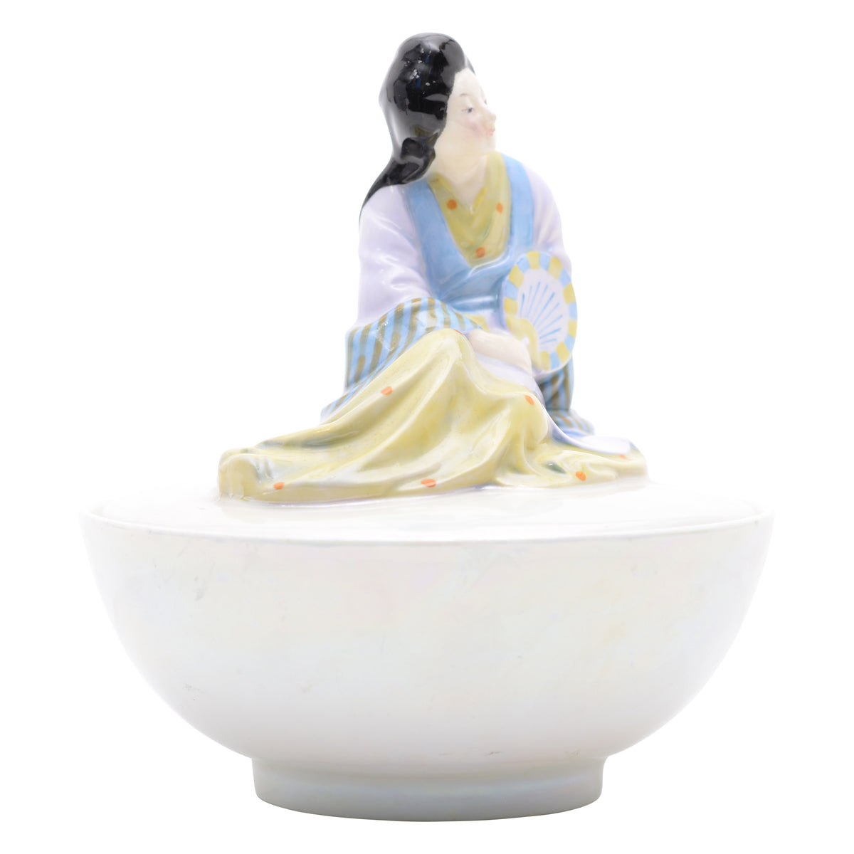 Japanese Fan figure reclining covered powder pot