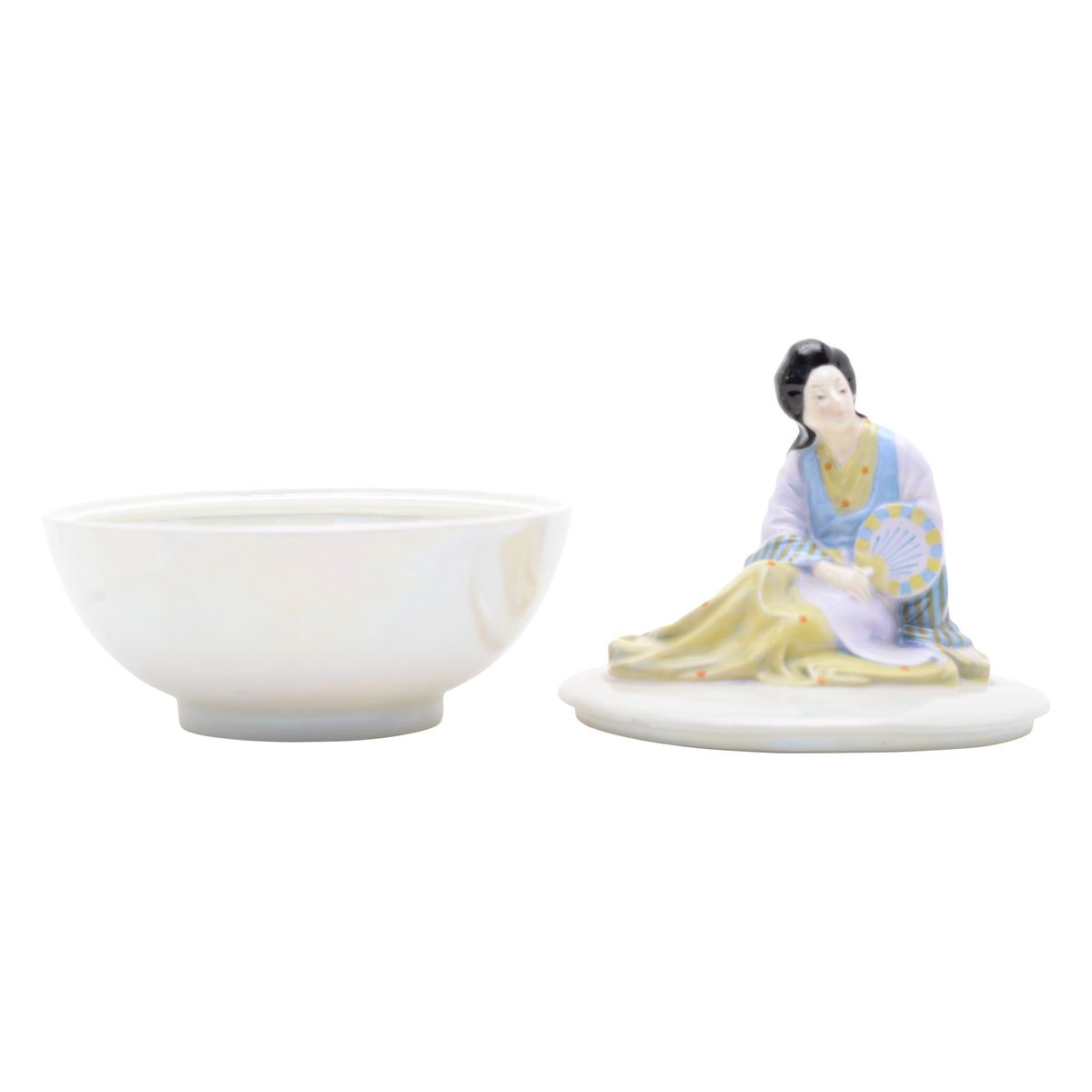 Japanese Fan figure reclining covered powder pot