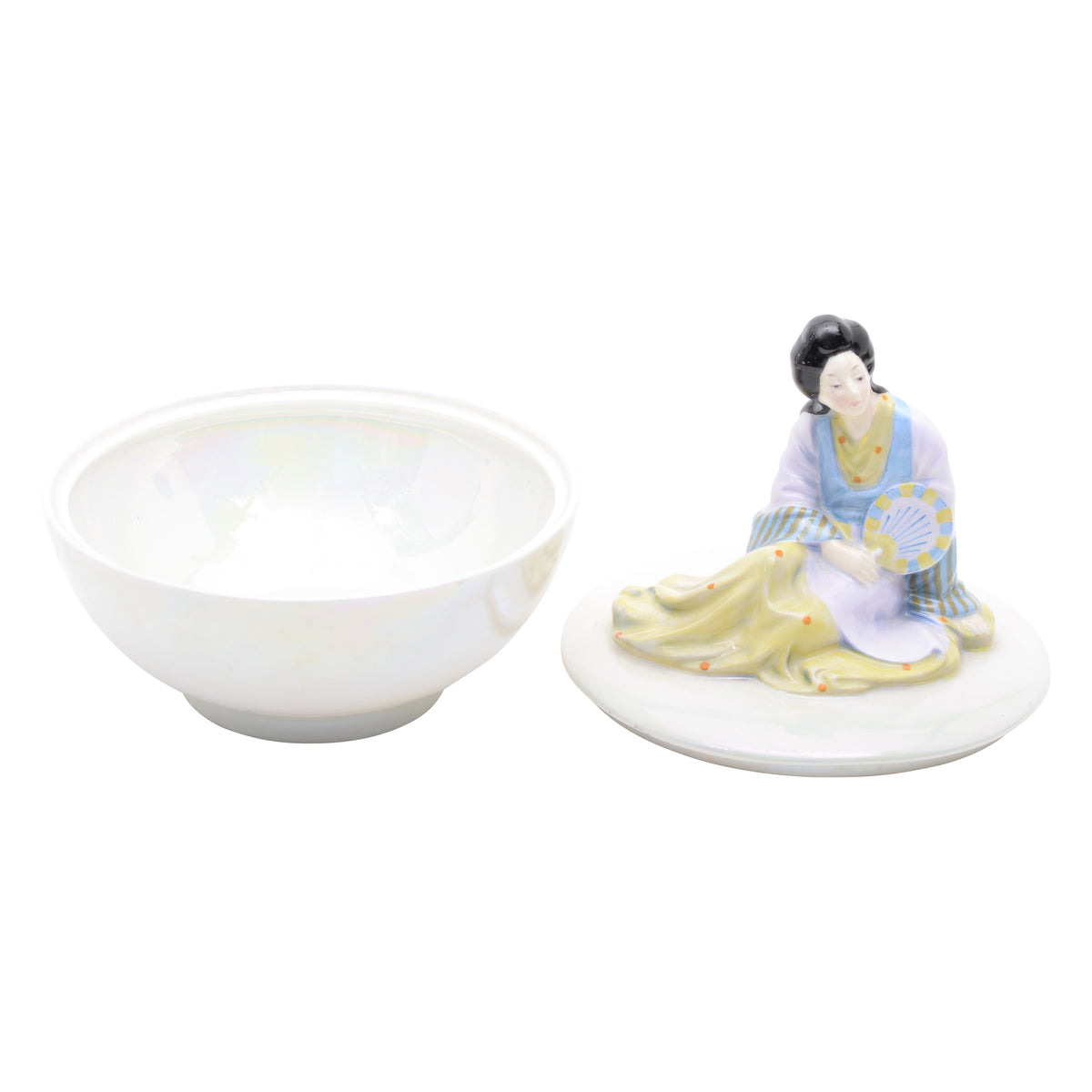 Japanese Fan figure reclining covered powder pot