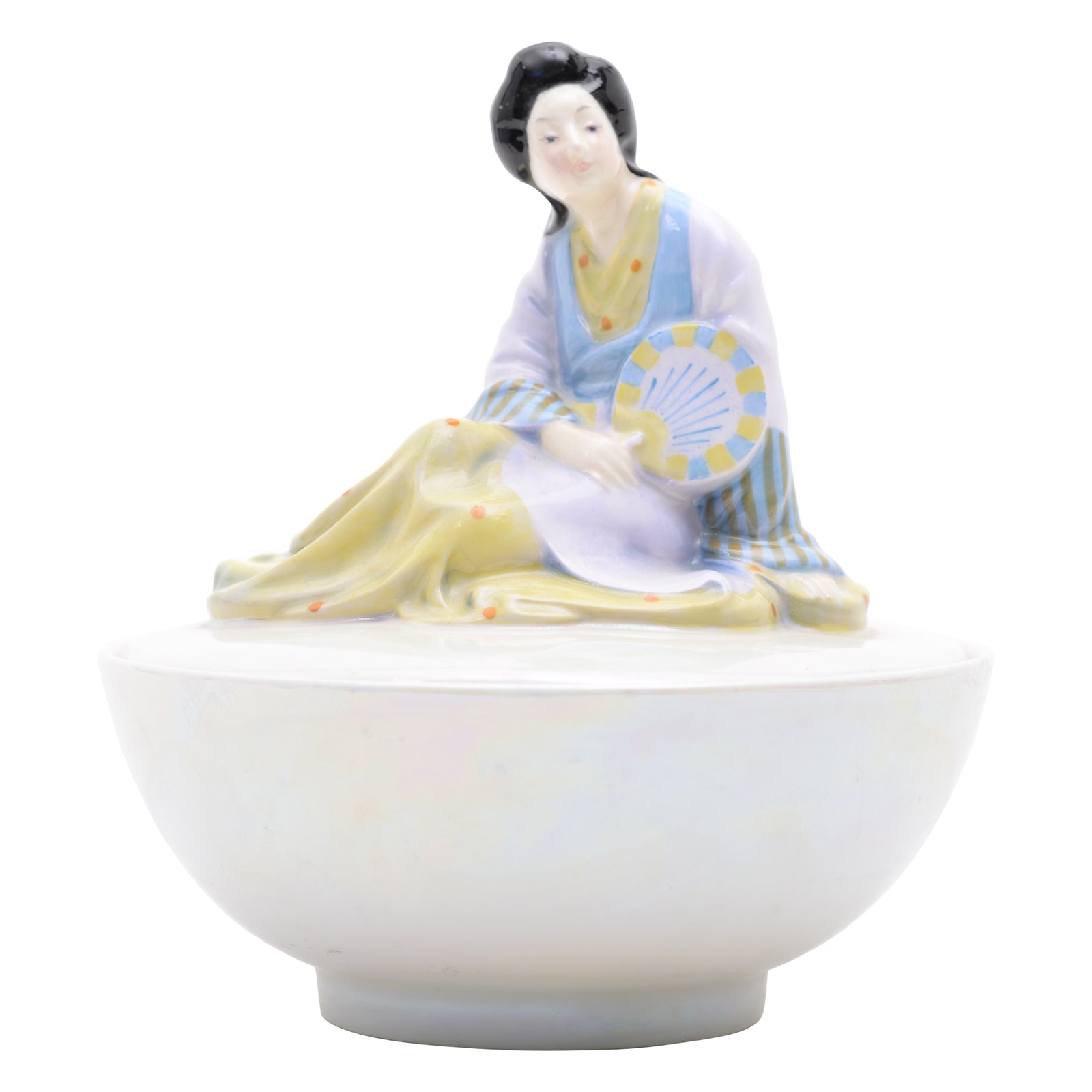 Japanese Fan figure reclining covered powder pot