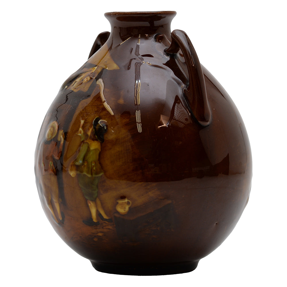 Kingsware Vase Men Drinking Outside Tavern Dog Barking