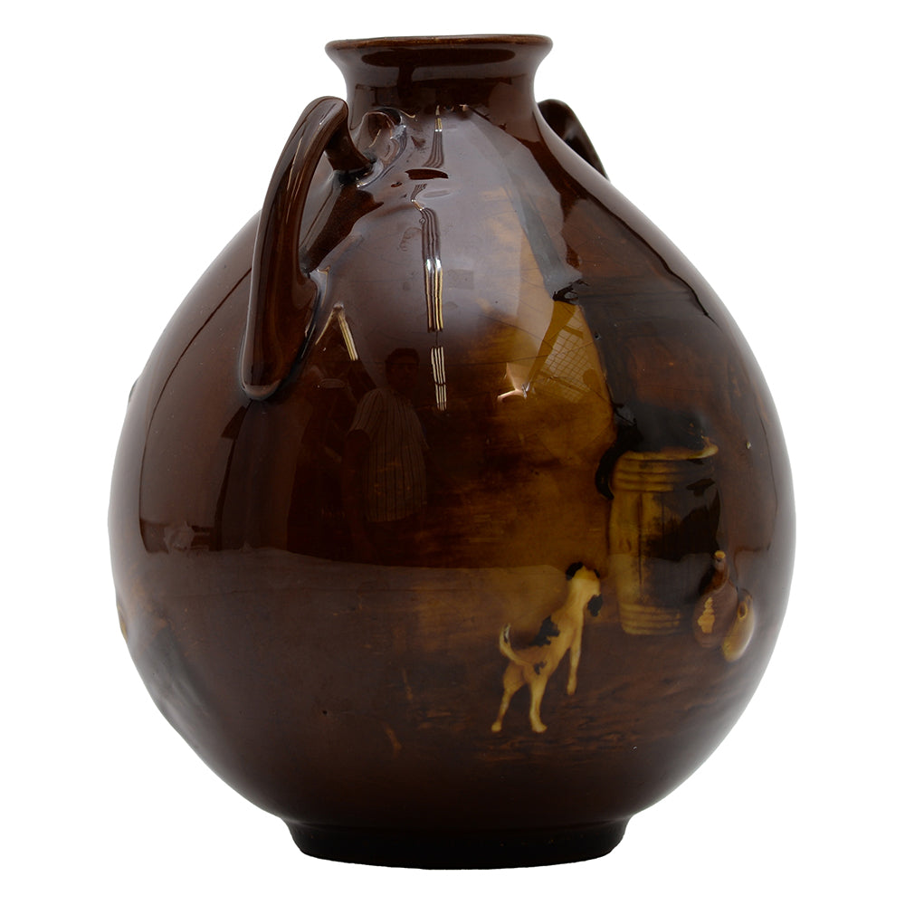 Kingsware Vase Men Drinking Outside Tavern Dog Barking