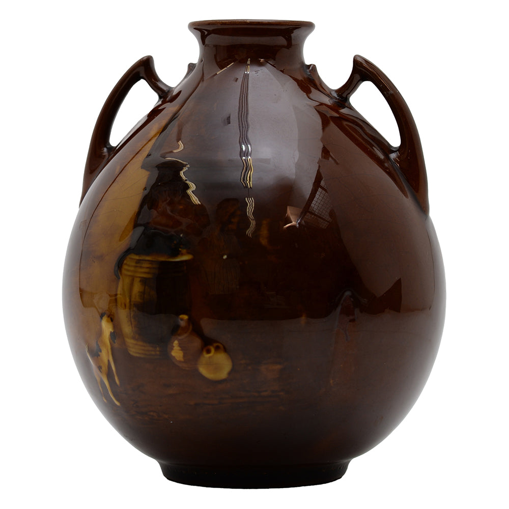 Kingsware Vase Men Drinking Outside Tavern Dog Barking