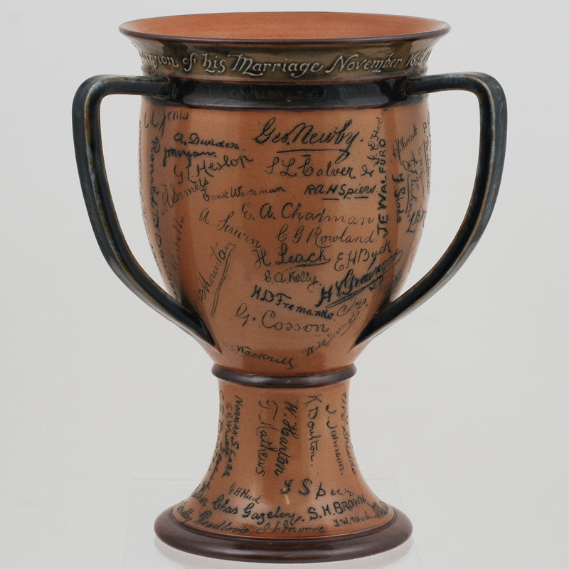 Tyg, lambeth 3 handles signatures all over the vase