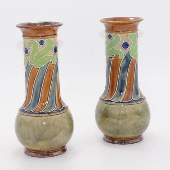 VASE, PAIR LAMBETH LEAVES SCENE