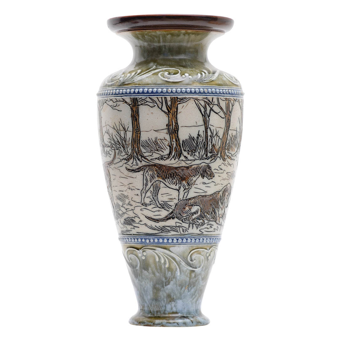 Vases by Hannah Barlow Hounds in a wooded landscape