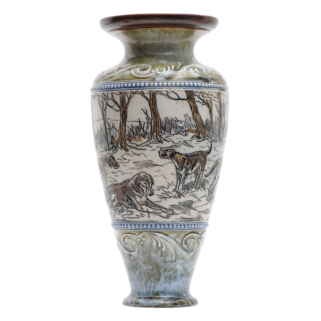 Vases by Hannah Barlow Hounds in a wooded landscape