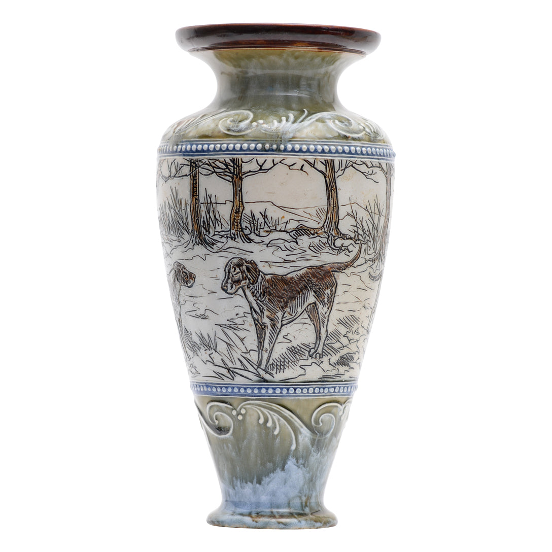Vases by Hannah Barlow Hounds in a wooded landscape