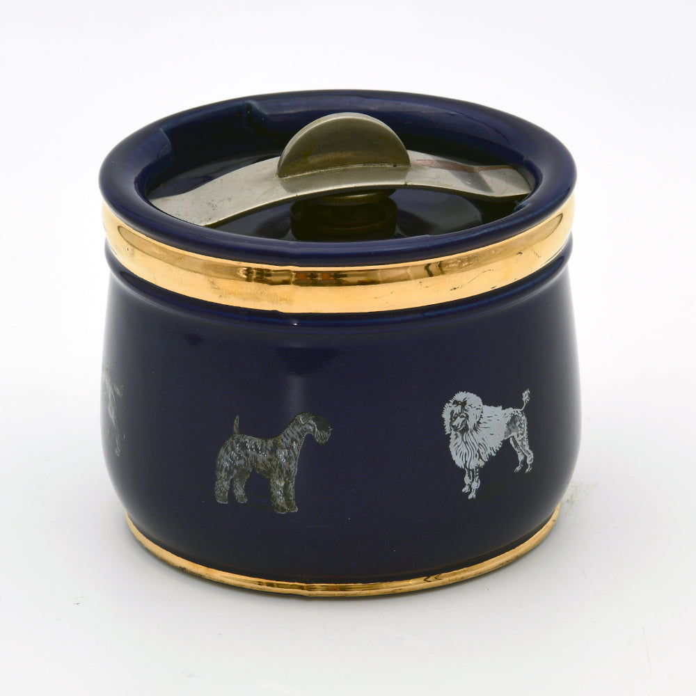 Tobacco jar stoneware, gold blue