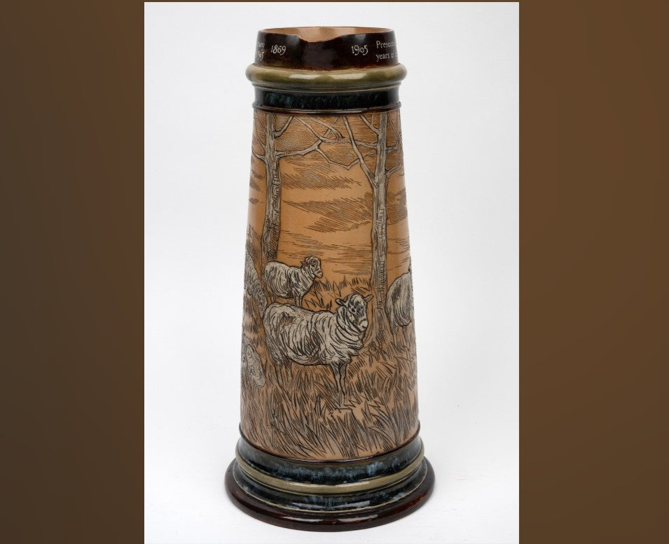 Sgraffito Sheep in a Landscape Jug
