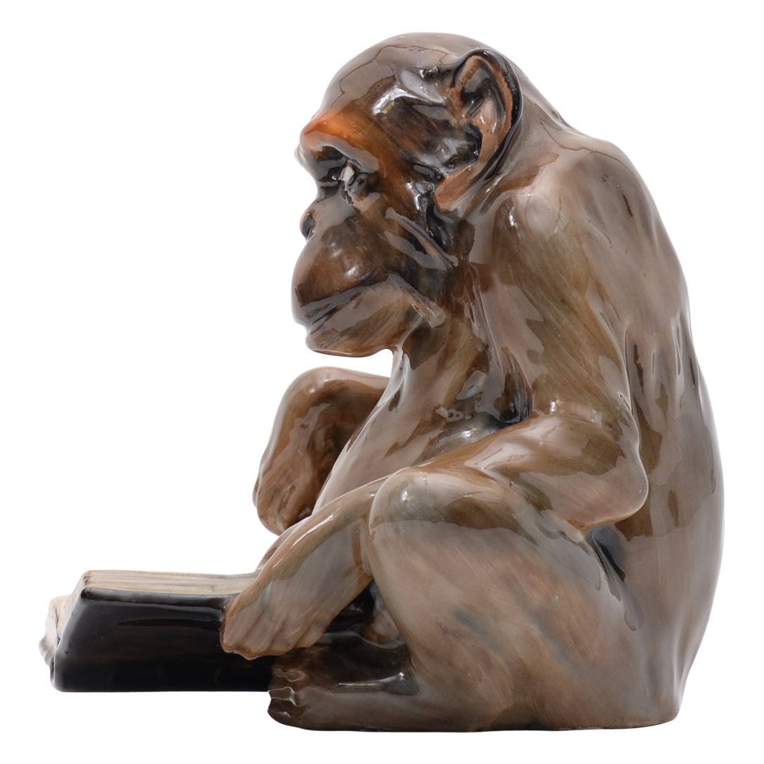 Monkey reading a book sculpture