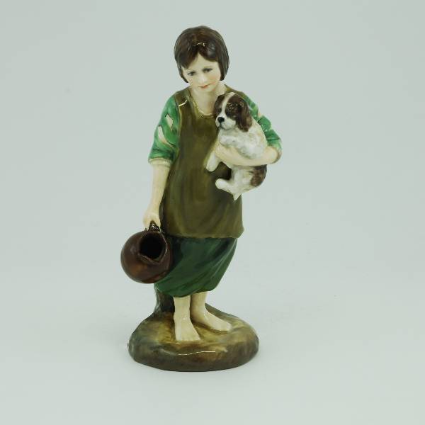 Cottage girl,reg johnson,restored, girl holds dog,carries pitcher,grn brn clothes,after t gainsborough, (restored)