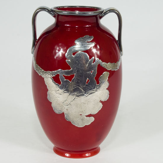 Flambe Vase with Silver Cherub Overlay