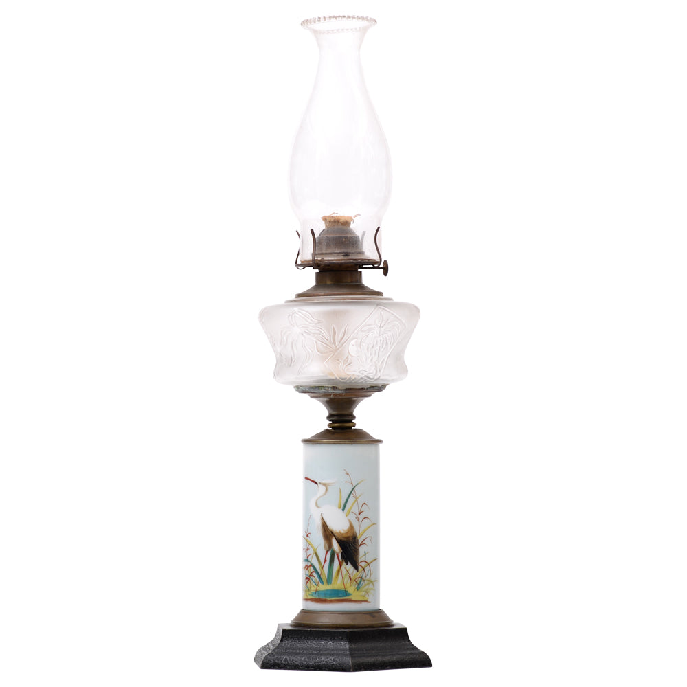 Oil  Lamp Bird Scene