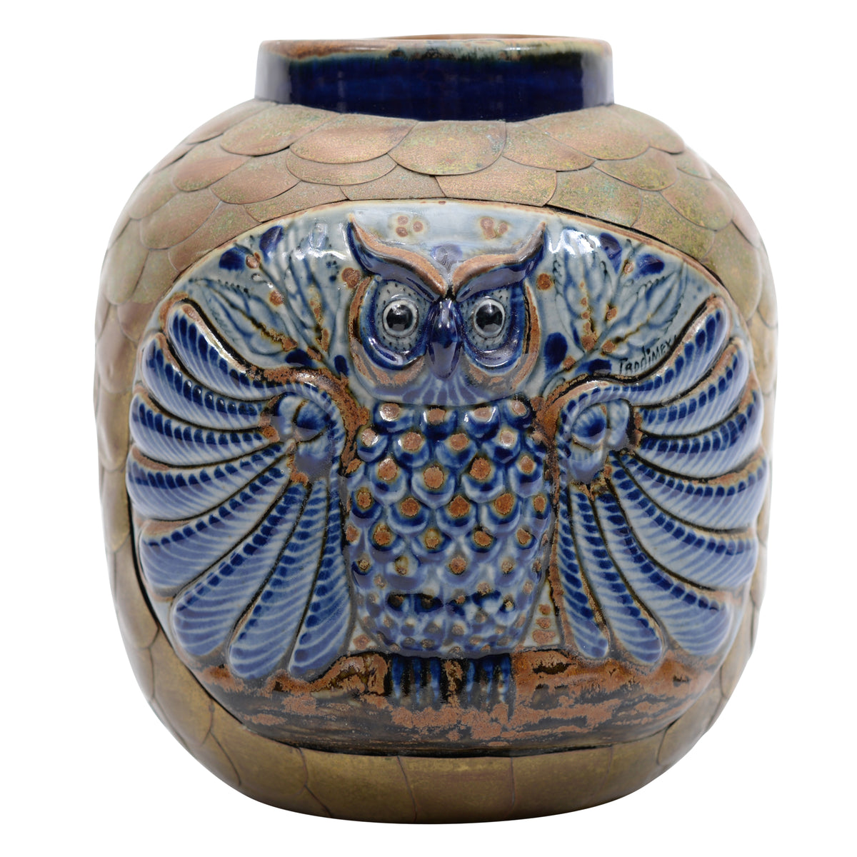 Owl Pottery Copper overlaid vase