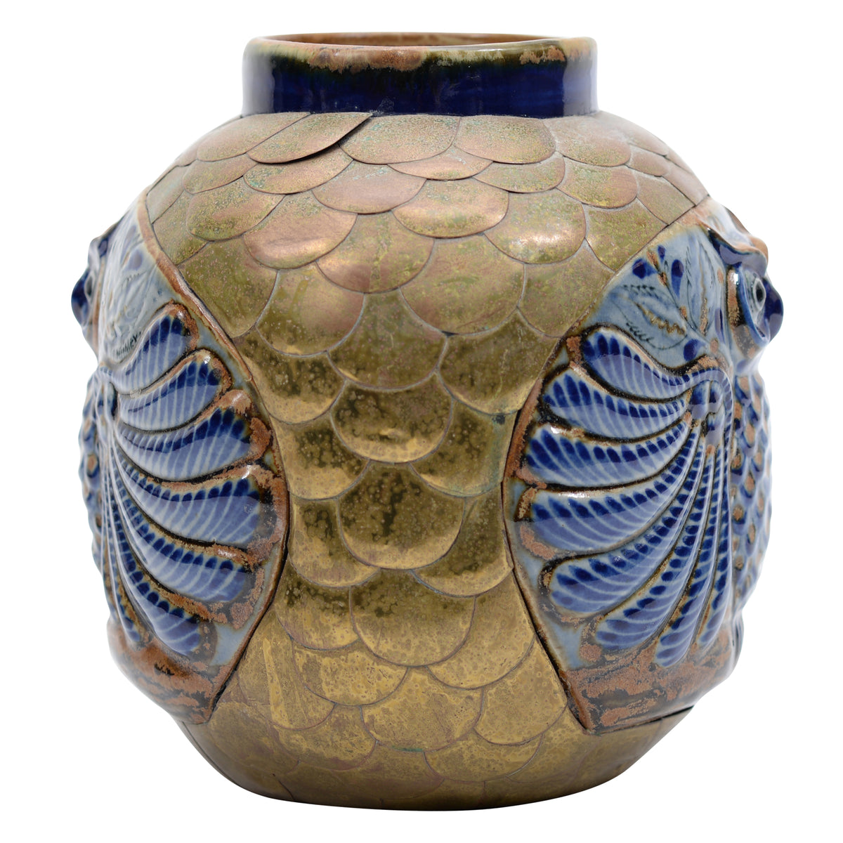 Owl Pottery Copper overlaid vase