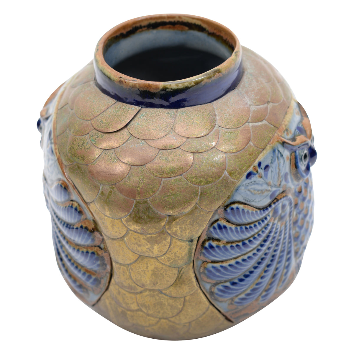 Owl Pottery Copper overlaid vase