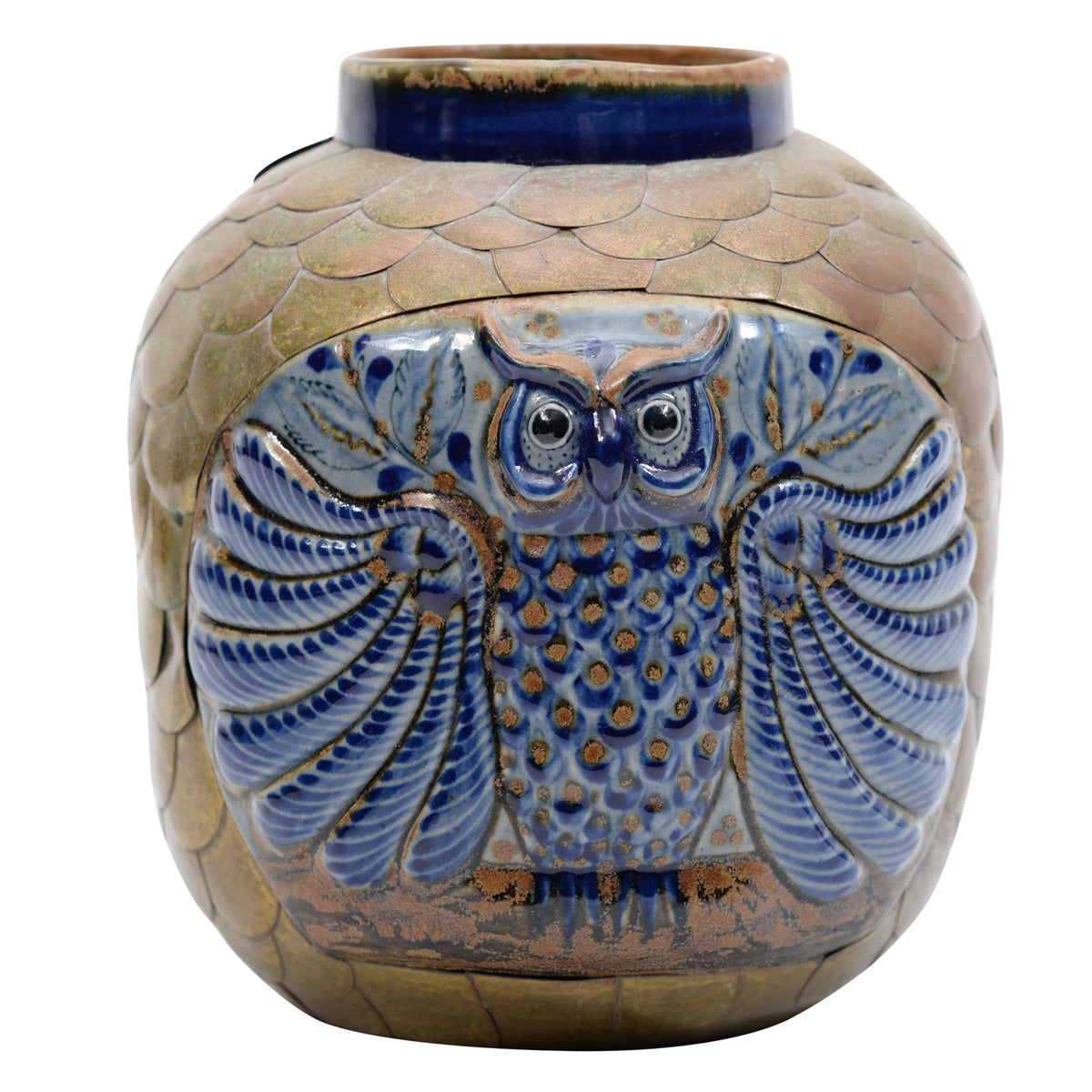 Owl Pottery Copper overlaid vase