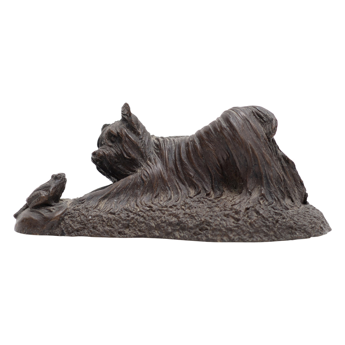 Yorkshire Terrier with frog bronze figurine
