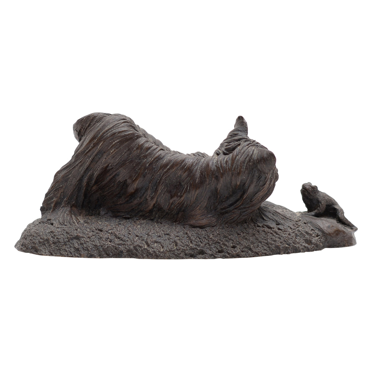 Yorkshire Terrier with frog bronze figurine